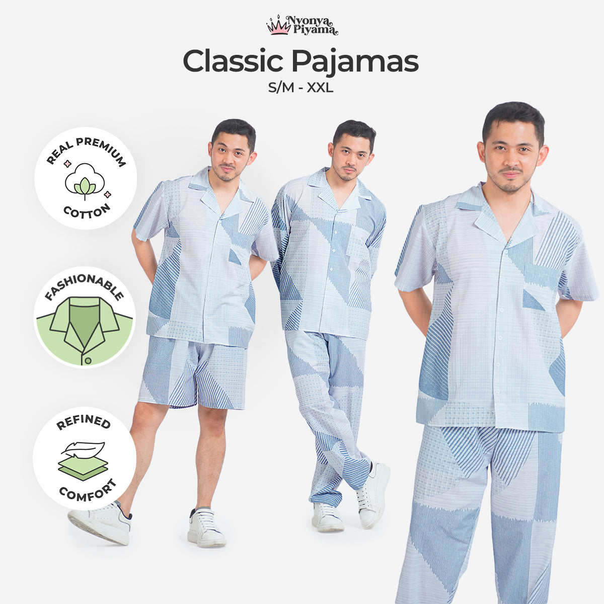 Classic Katun Kane - Piyama Pria Set
