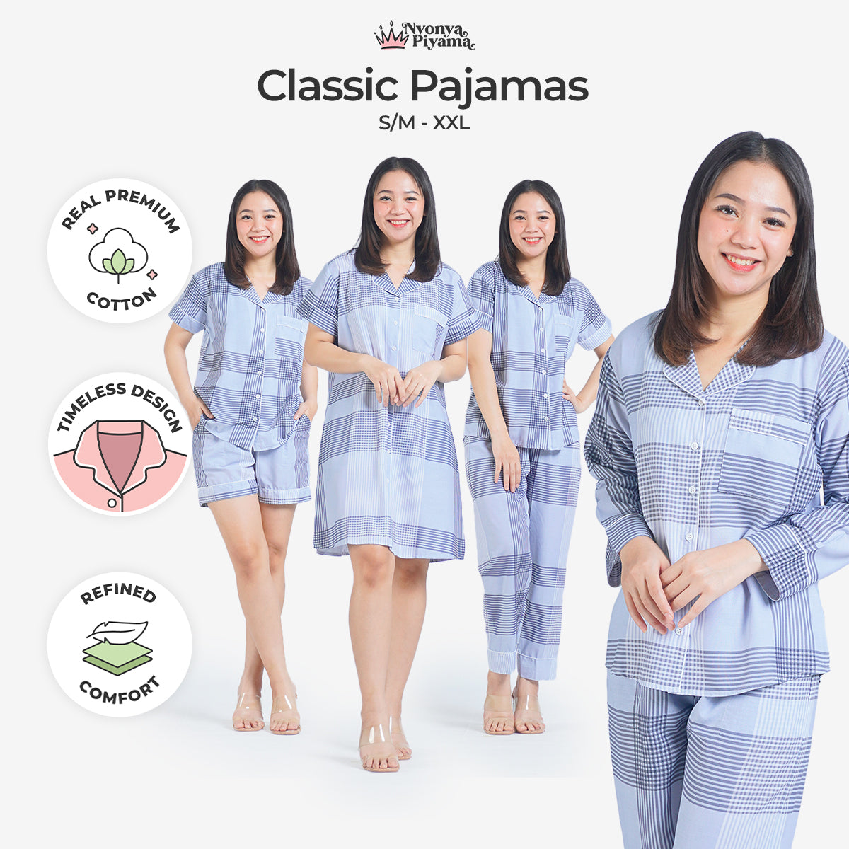 Classic Katun Sion Blue - Piyama Set