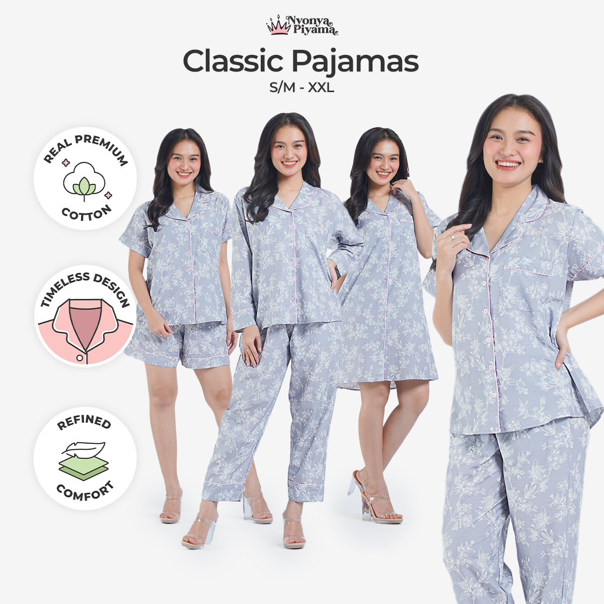Classic Katun Misha Grey - Piyama Set