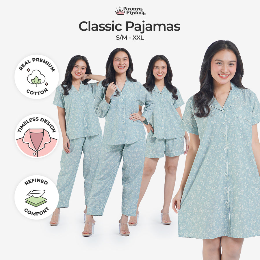 Classic Katun Nicole Green - Piyama Set