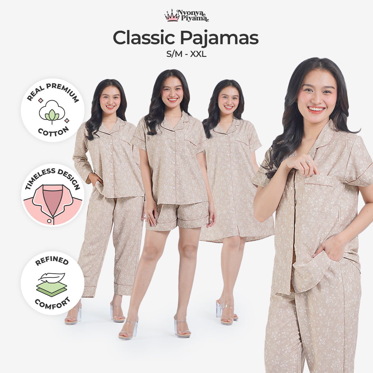 Classic Katun Nicole Khaki - Piyama Set