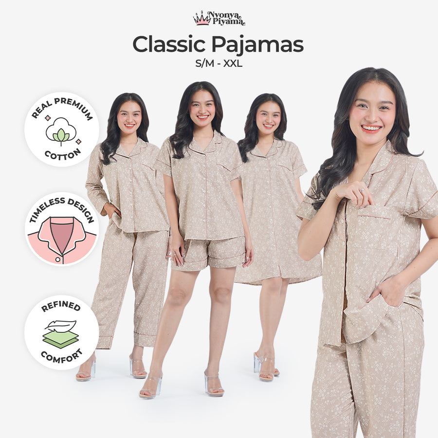 Classic Katun Nicole Khaki - Piyama Set