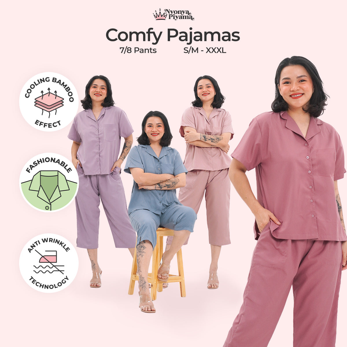 Comfy Series - Piyama Set Celana Pendek 7/8