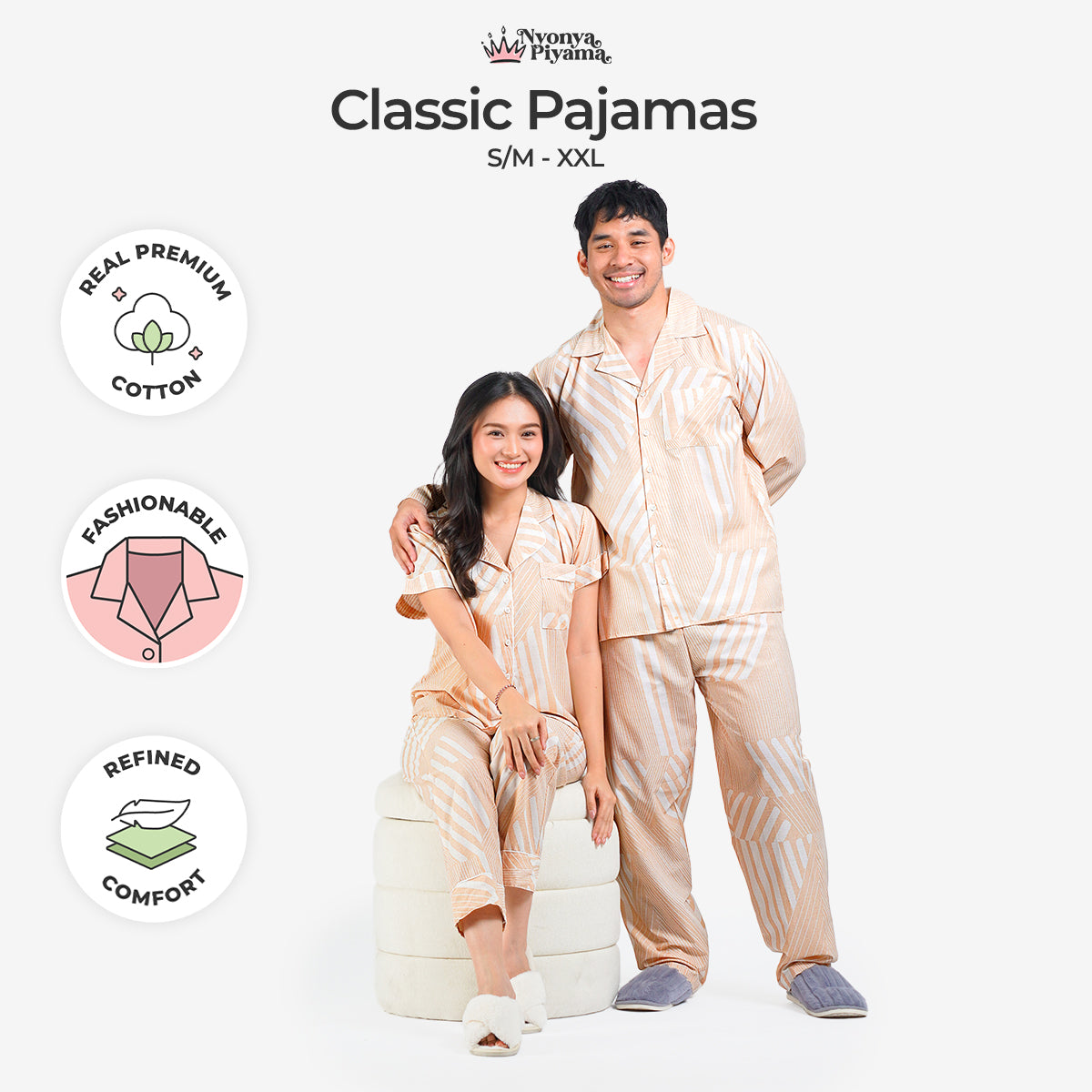 Classic Pajamas Katun for Couple - Alder Latte