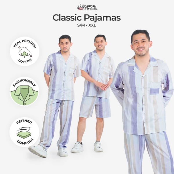 Classic Katun Lennon - Piyama Pria Set