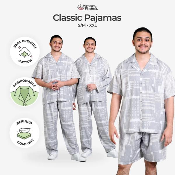 Classic Katun Deventer Grey - Piyama Pria Set