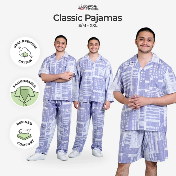 Classic Katun Deventer Blue - Piyama Pria Set