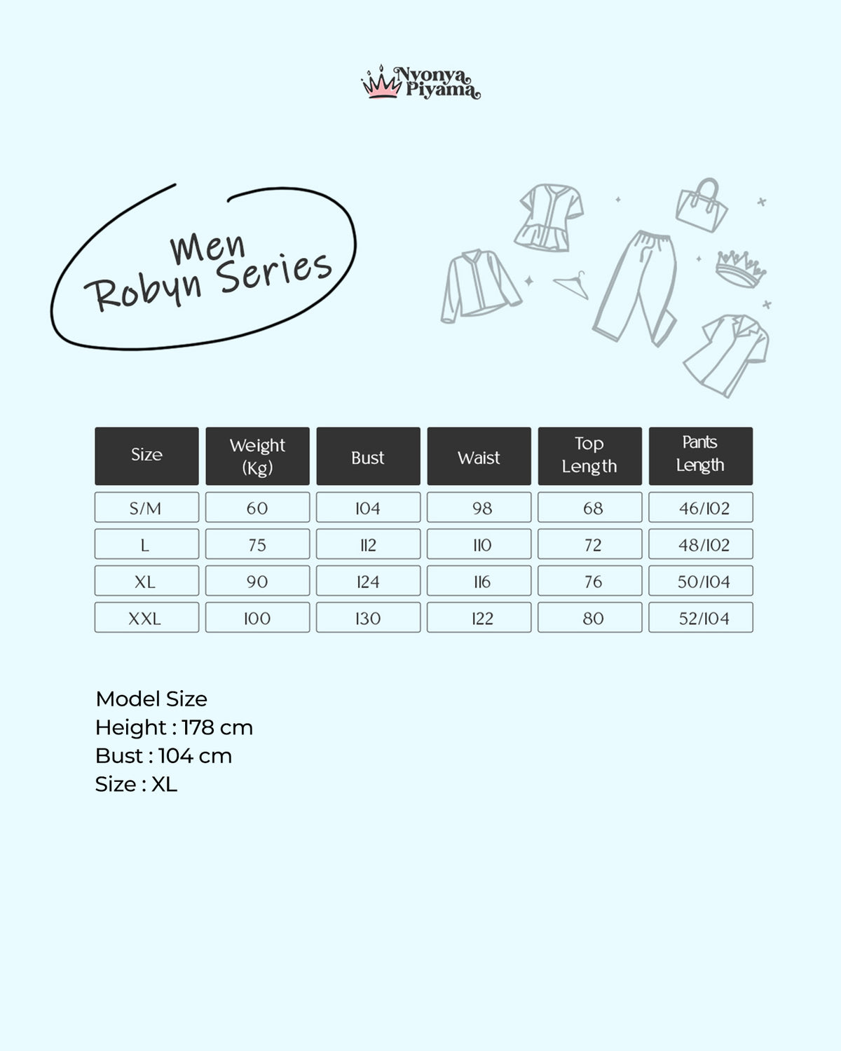 Classic Poly Rayon Robyn Series - Piyama Pria Set Celana Panjang Tabel Ukuran