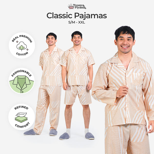 Classic Pajamas Katun Pria Set - Alder Latte