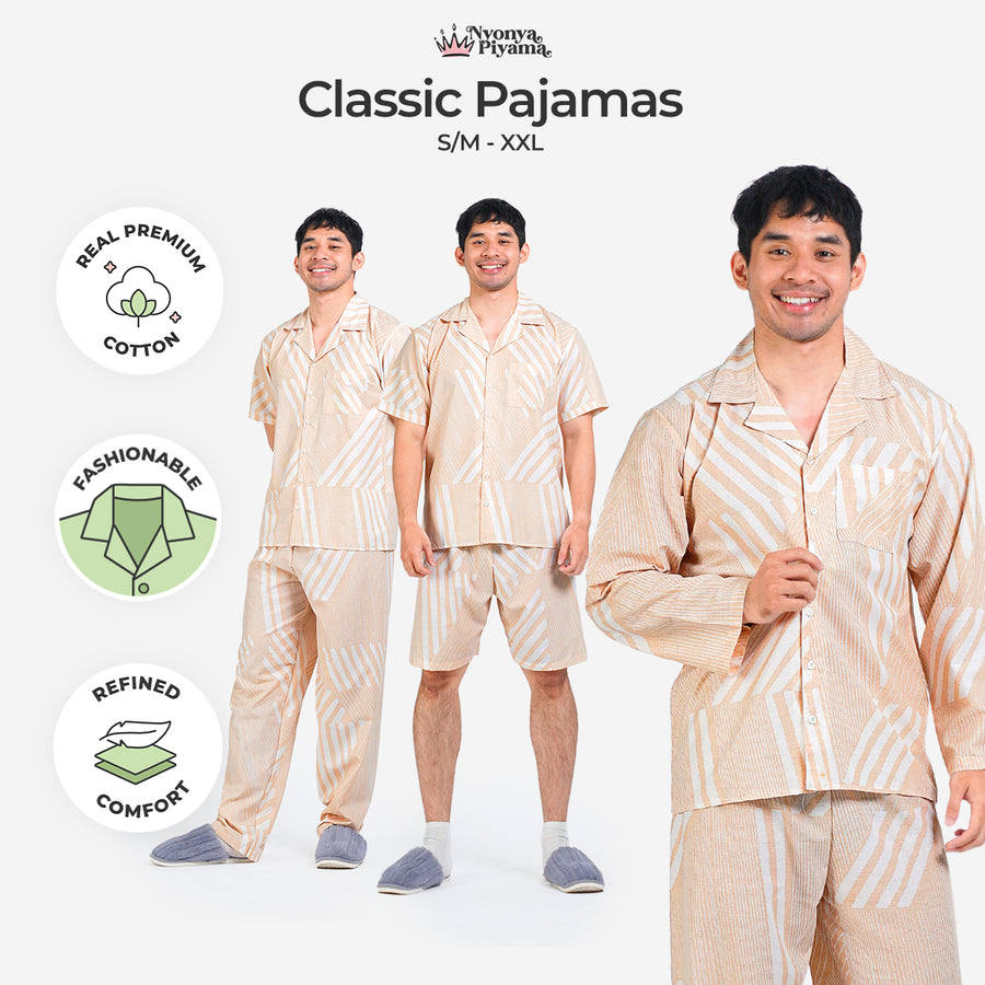 Classic Pajamas Katun Pria Set - Alder Latte