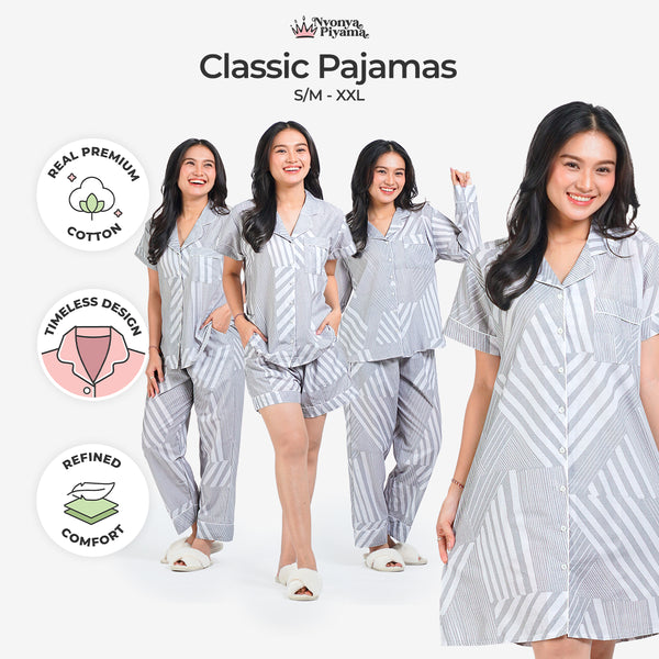 Classic Pajamas Katun Set - Alder Grey