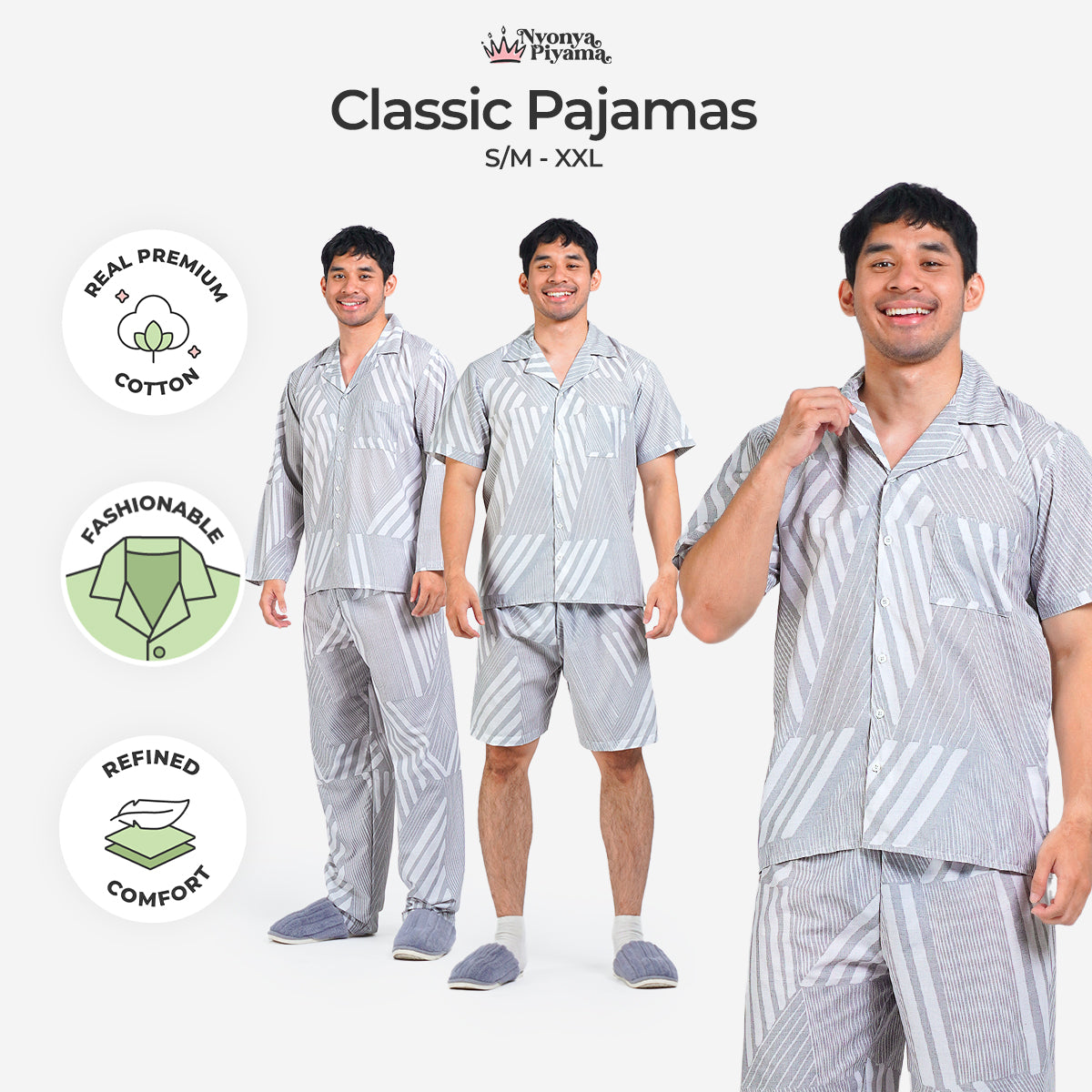 Classic Pajamas Katun Pria Set - Alder Grey