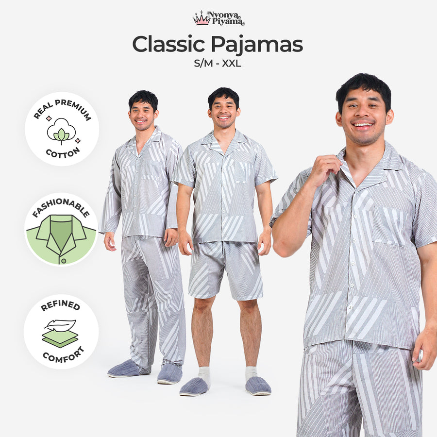 Classic Pajamas Katun Pria Set - Alder Grey