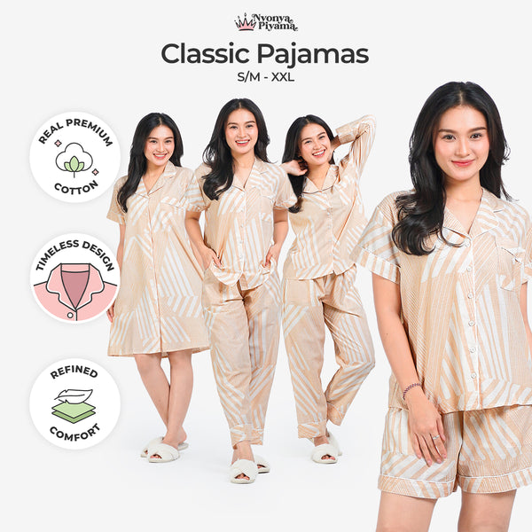 Classic Pajamas Katun Set - Alder Latte