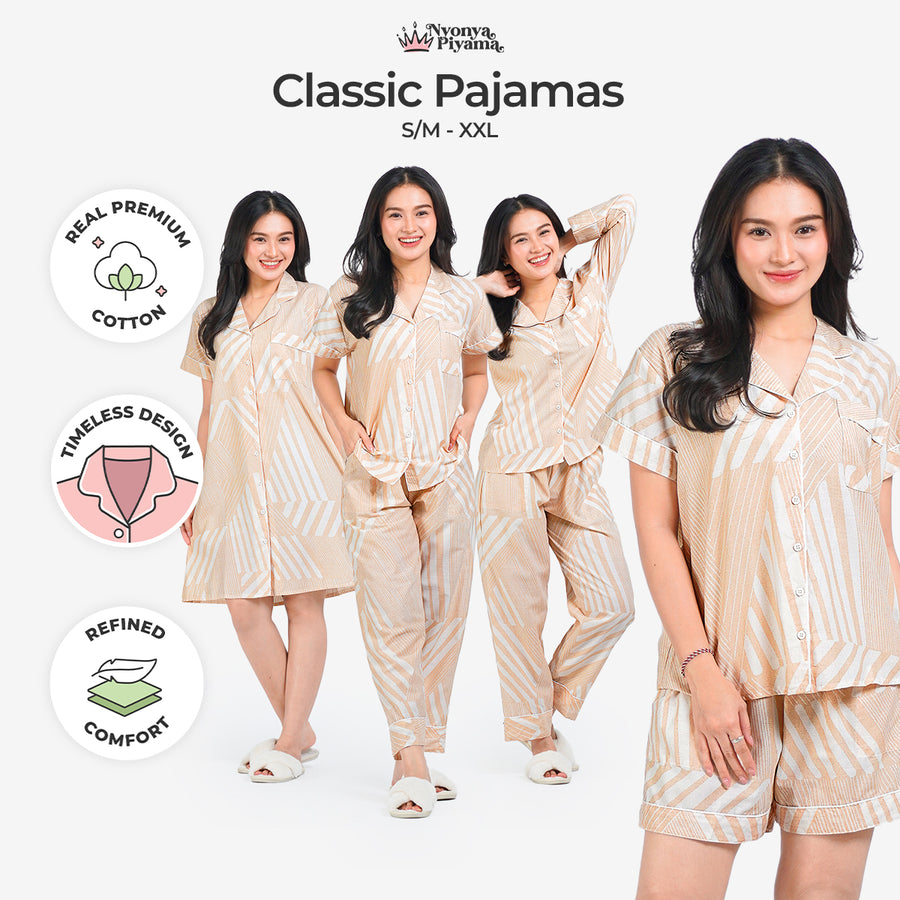 Classic Pajamas Katun Set - Alder Latte