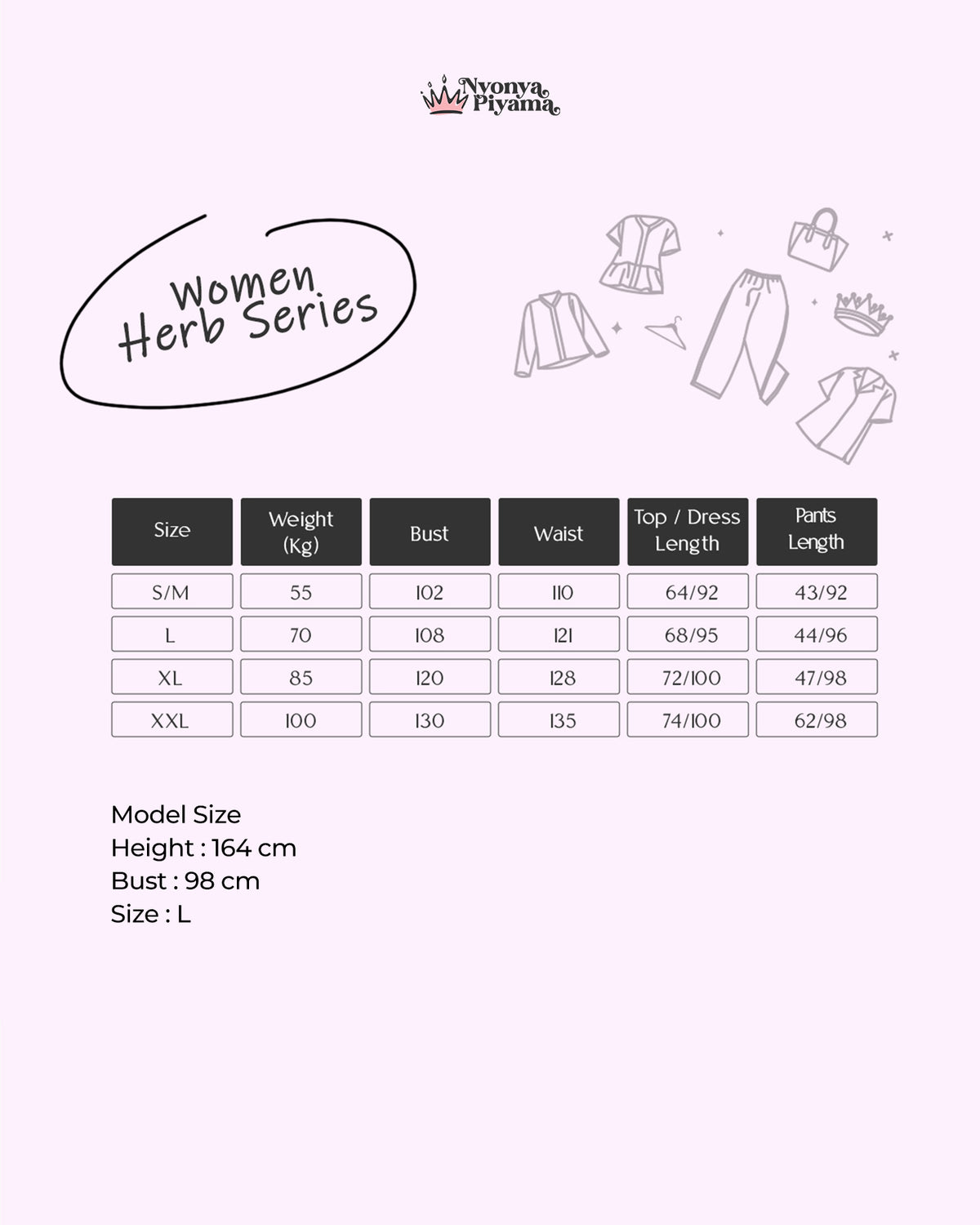 Herb Series - Piyama Set Celana Pendek Tabel Ukuran