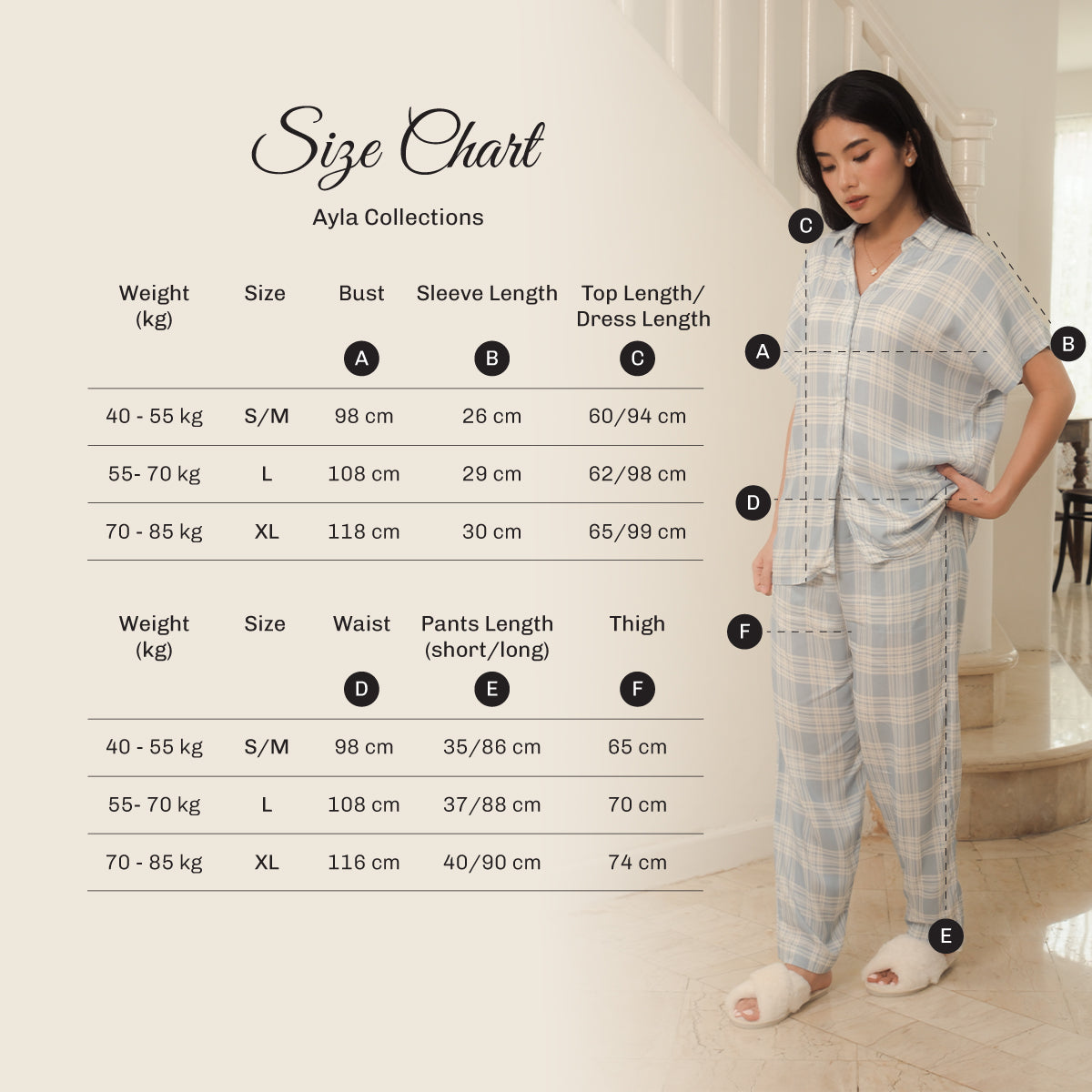 Luxury Collection Stellar Gold - Piyama Set Tabel Ukuran