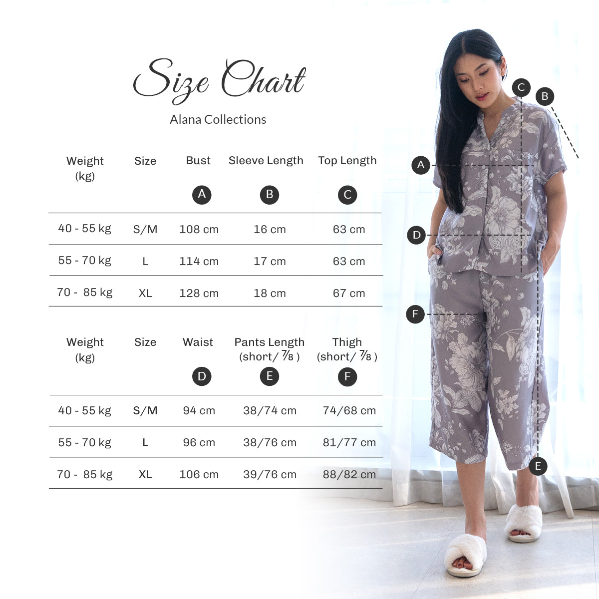 Luxury Collection Isabelle - Piyama Set Tabel Ukuran