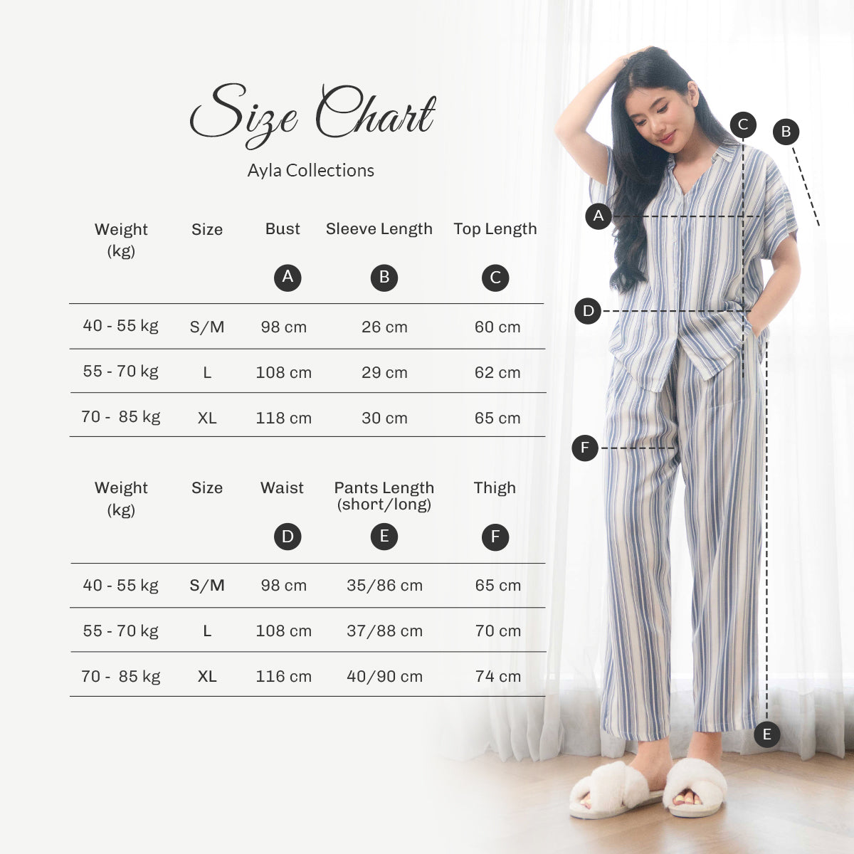 Luxury Collection Kyle Blue - Piyama Set Tabel Ukuran