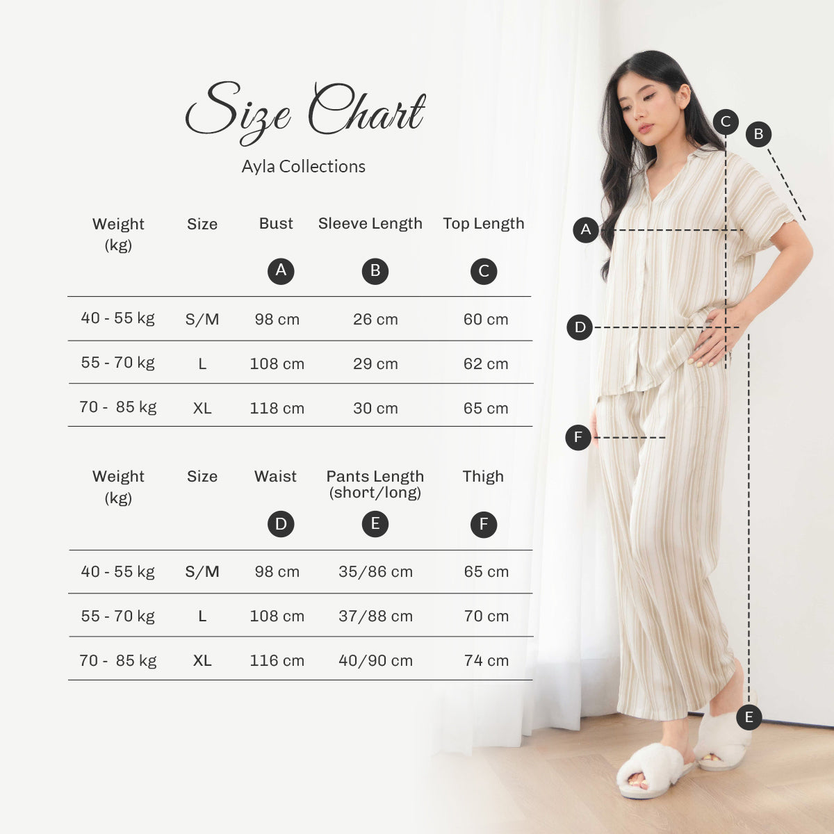 Luxury Collection Kyle Brown - Piyama Set Tabel Ukuran