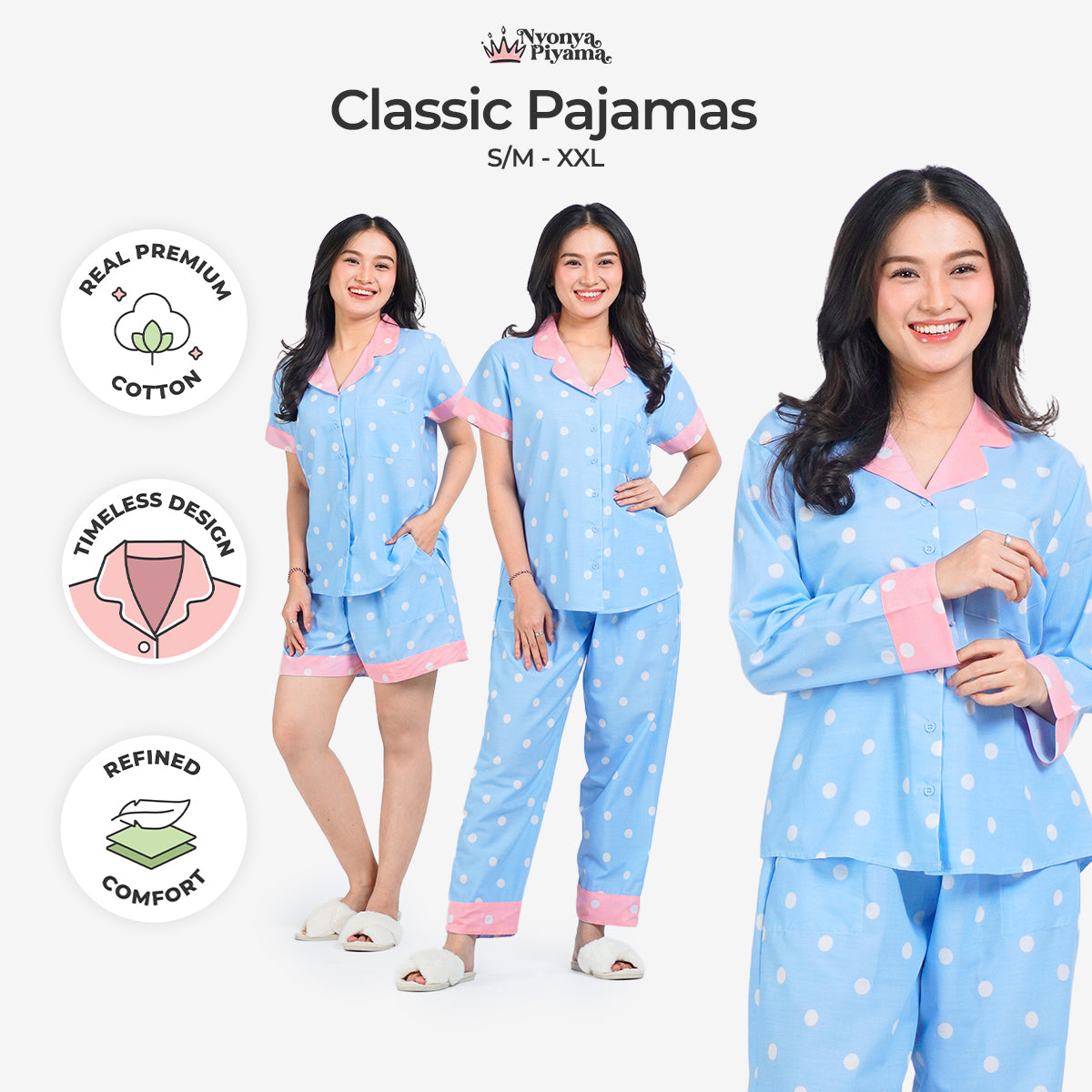 Classic Pajamas Katun Set - Candy Blue