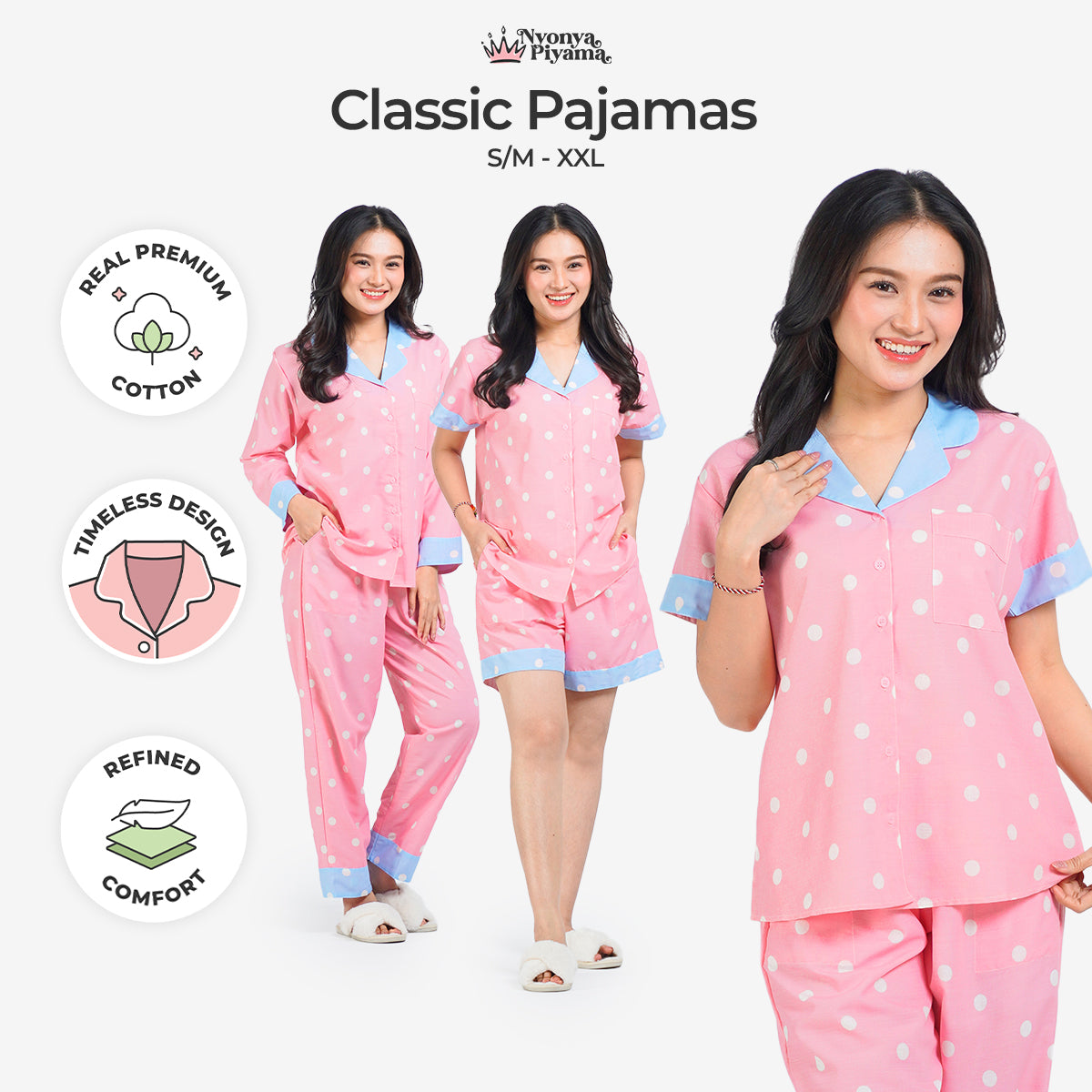 Classic Pajamas Katun Set - Candy Pink