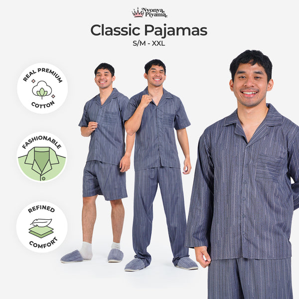 Classic Pajamas Katun Pria Set - Spancer Dark Grey