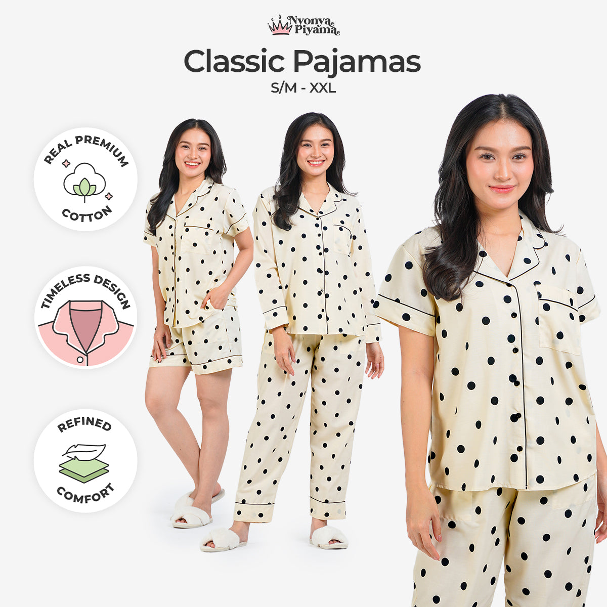 Classic Pajamas Katun Set - Vanilla Candy