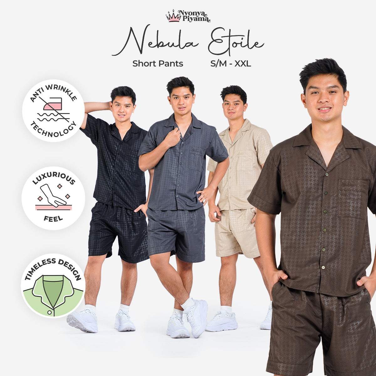 Nebula Series Pajamas Poly Bamboo Pria Set Celana Pendek