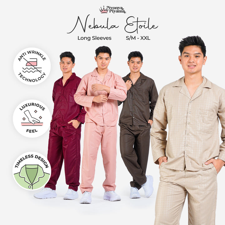 Nebula Series Pajamas Poly Bamboo Pria Set Lengan Panjang