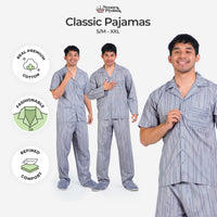 Classic Pajamas Katun Pria Set - Spancer Off Grey