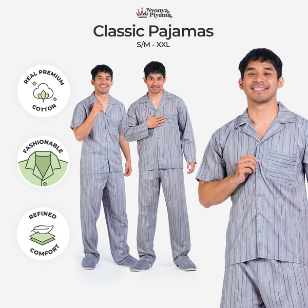 Classic Pajamas Katun Pria Set - Spancer Off Grey