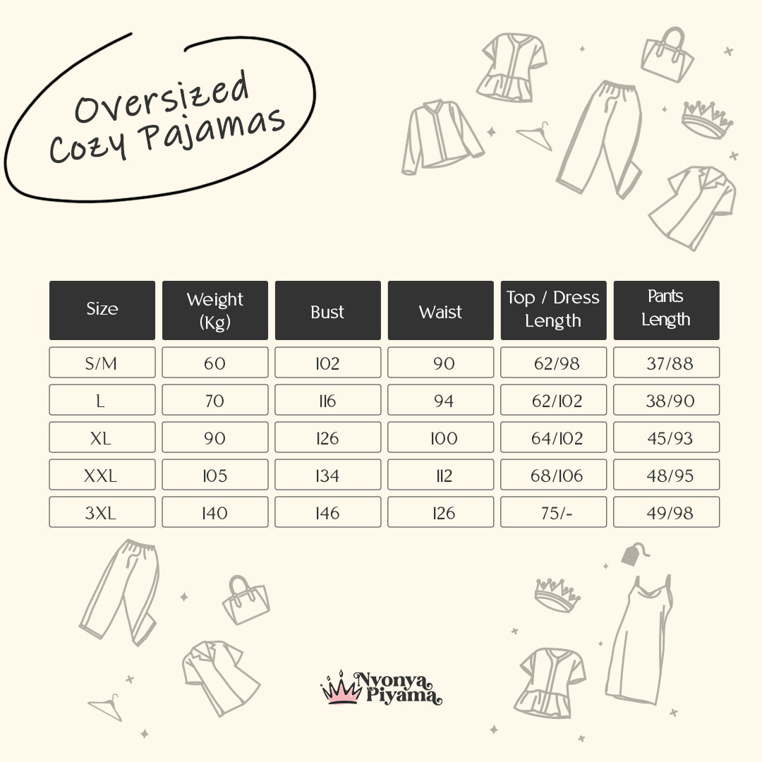 Cozy Series - Piyama Set Celana Pendek Tabel Ukuran