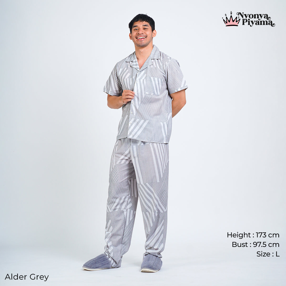 Classic Pajamas Katun Pria Set - Alder Grey