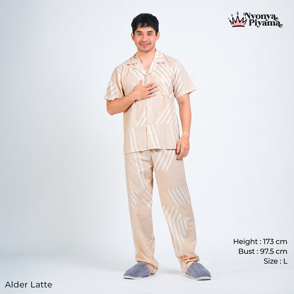 Classic Pajamas Katun Pria Set - Alder Latte