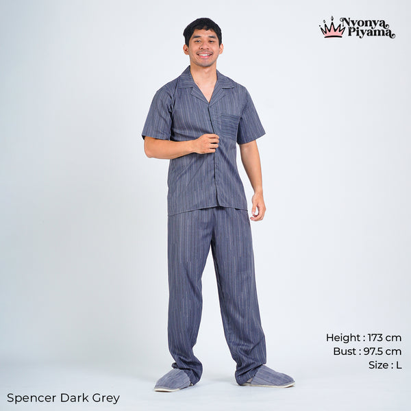 Classic Pajamas Katun Pria Set - Spancer Dark Grey