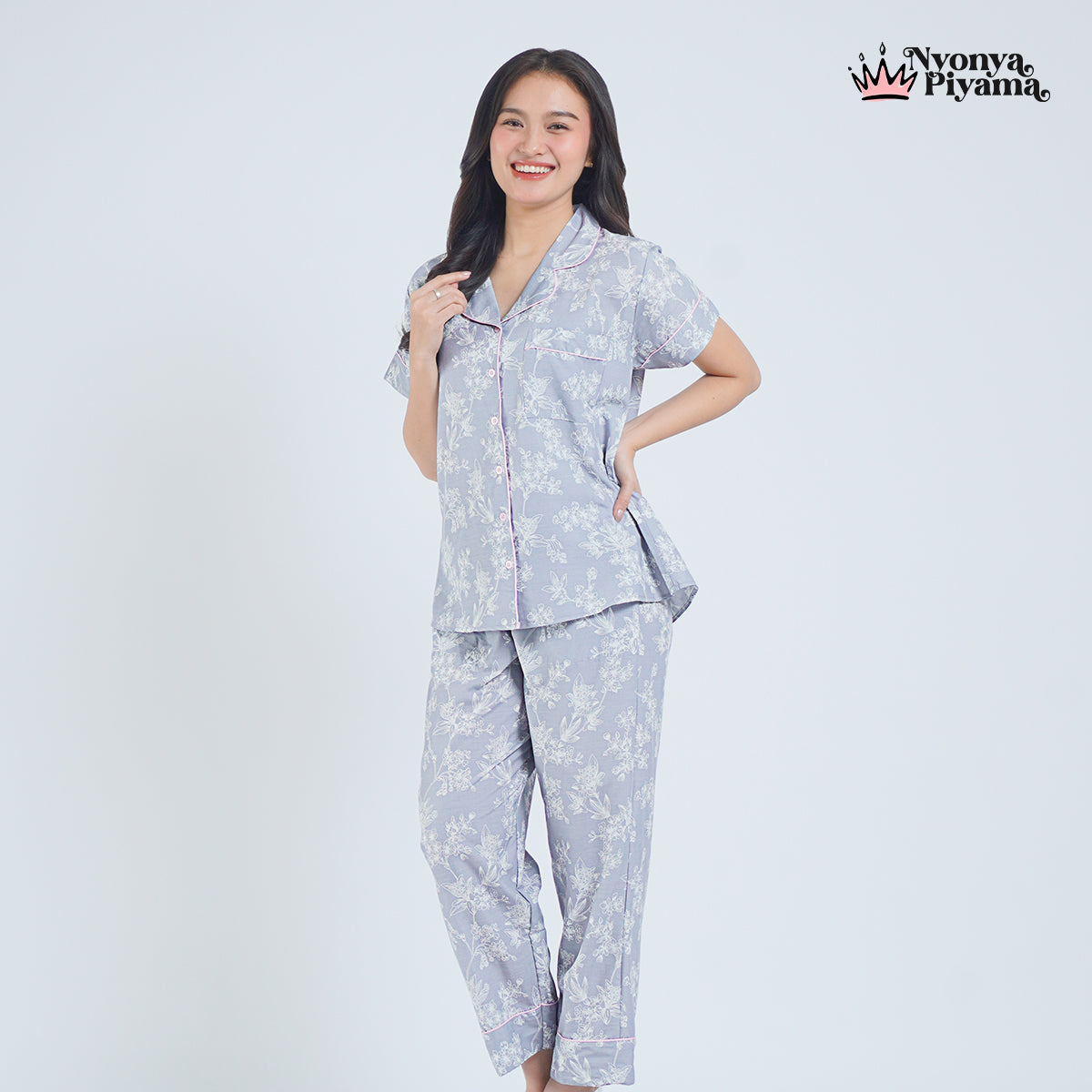 Classic Katun Misha Grey - Piyama Set