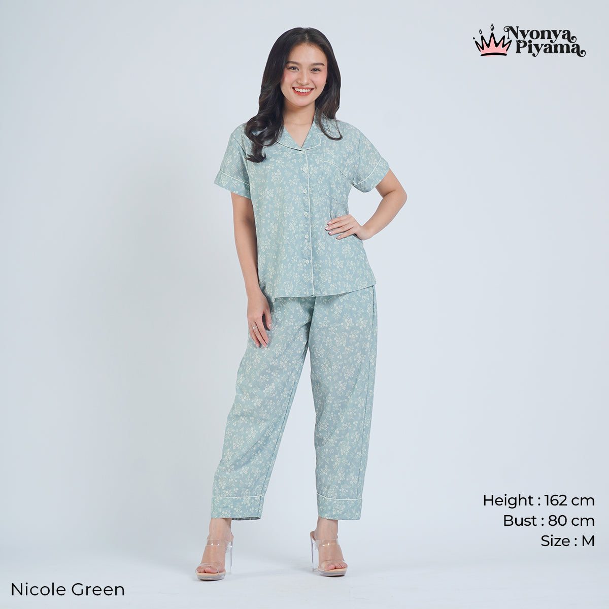 Classic Katun Nicole Green - Piyama Set