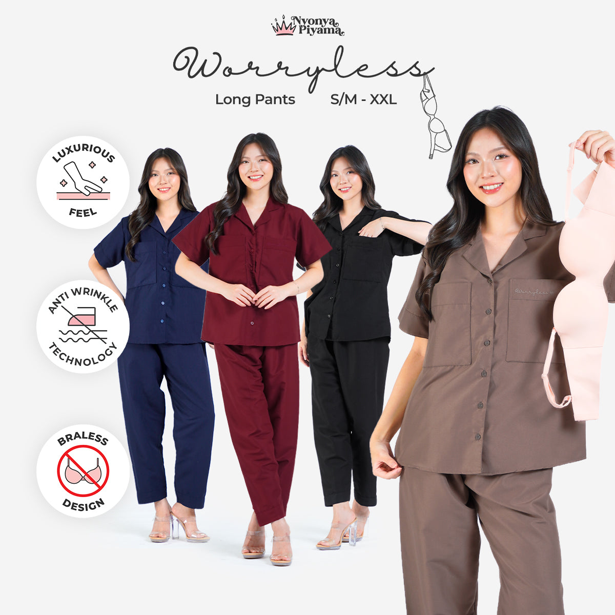 Worryless Series - Braless Piyama Celana Panjang Solid