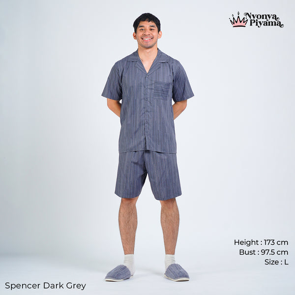 Classic Pajamas Katun Pria Set - Spancer Dark Grey