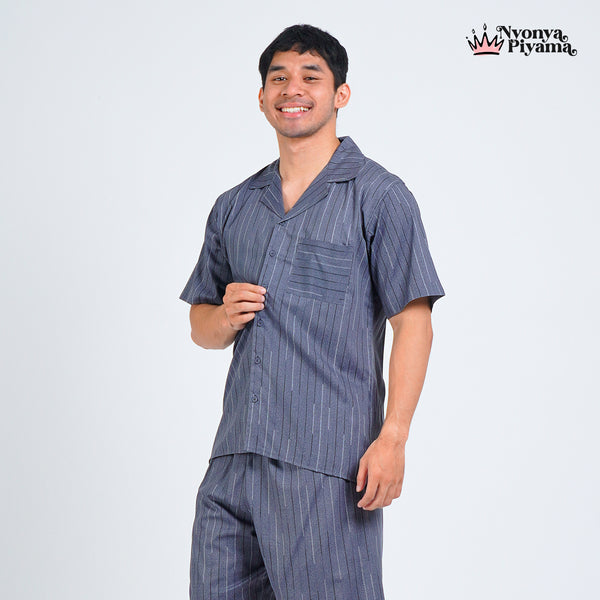 Classic Pajamas Katun Pria Set - Spancer Dark Grey
