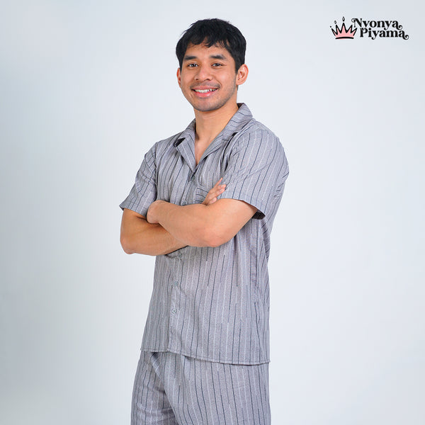 Classic Pajamas Katun Pria Set - Spancer Off Grey