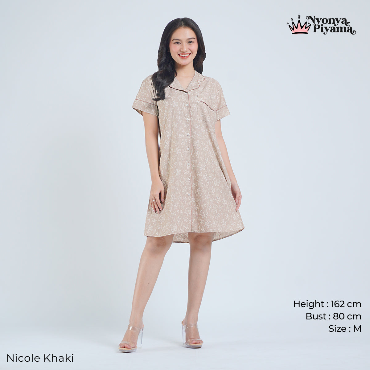 Classic Katun Nicole Khaki - Piyama Set