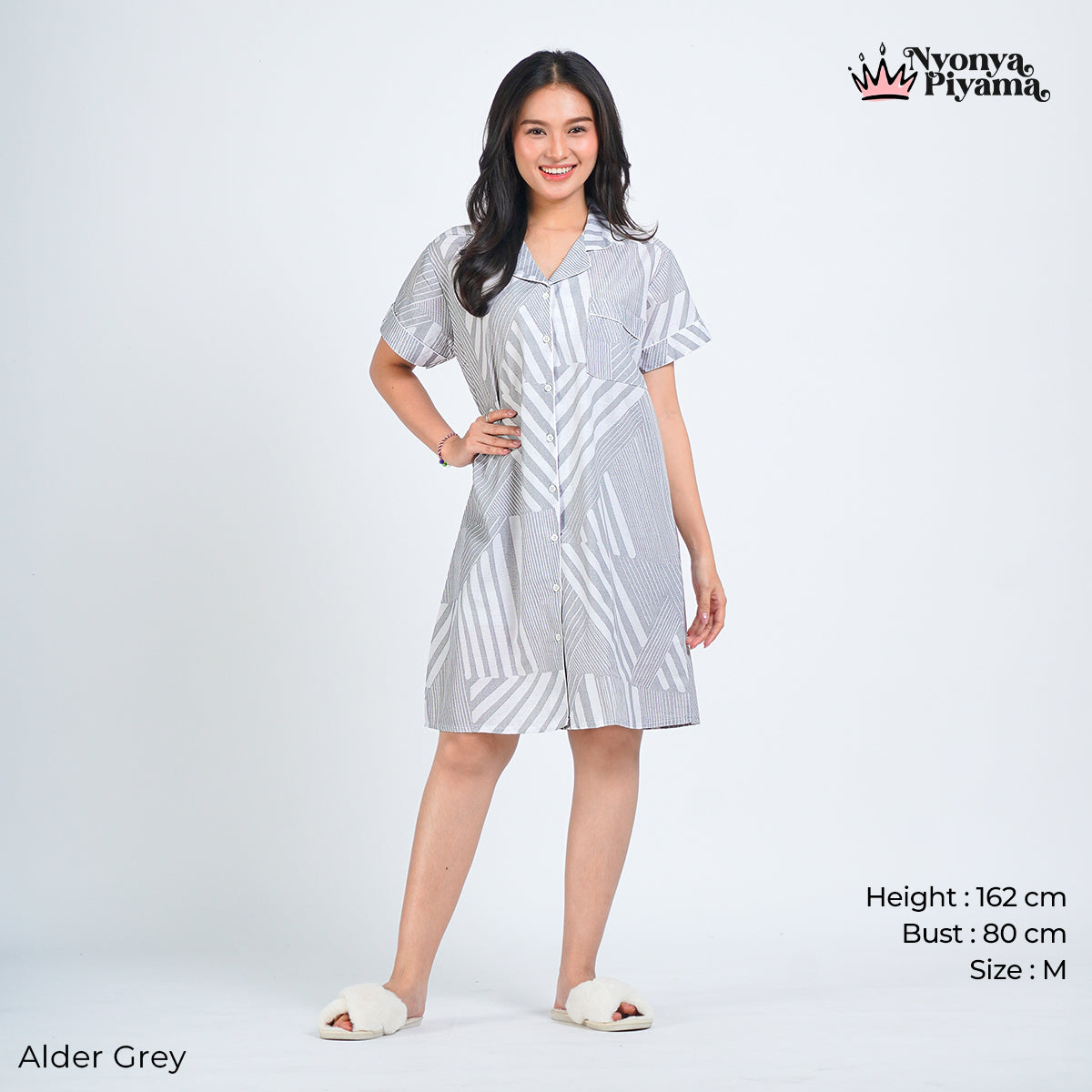 Classic Pajamas Katun Set - Alder Grey