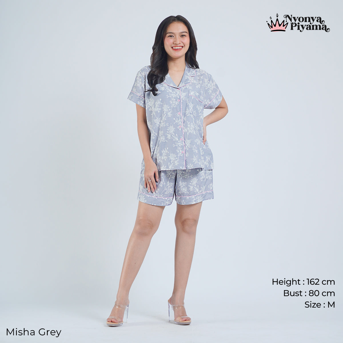 Classic Katun Misha Grey - Piyama Set