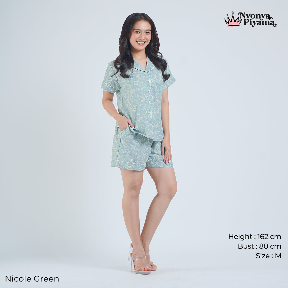 Classic Katun Nicole Green - Piyama Set