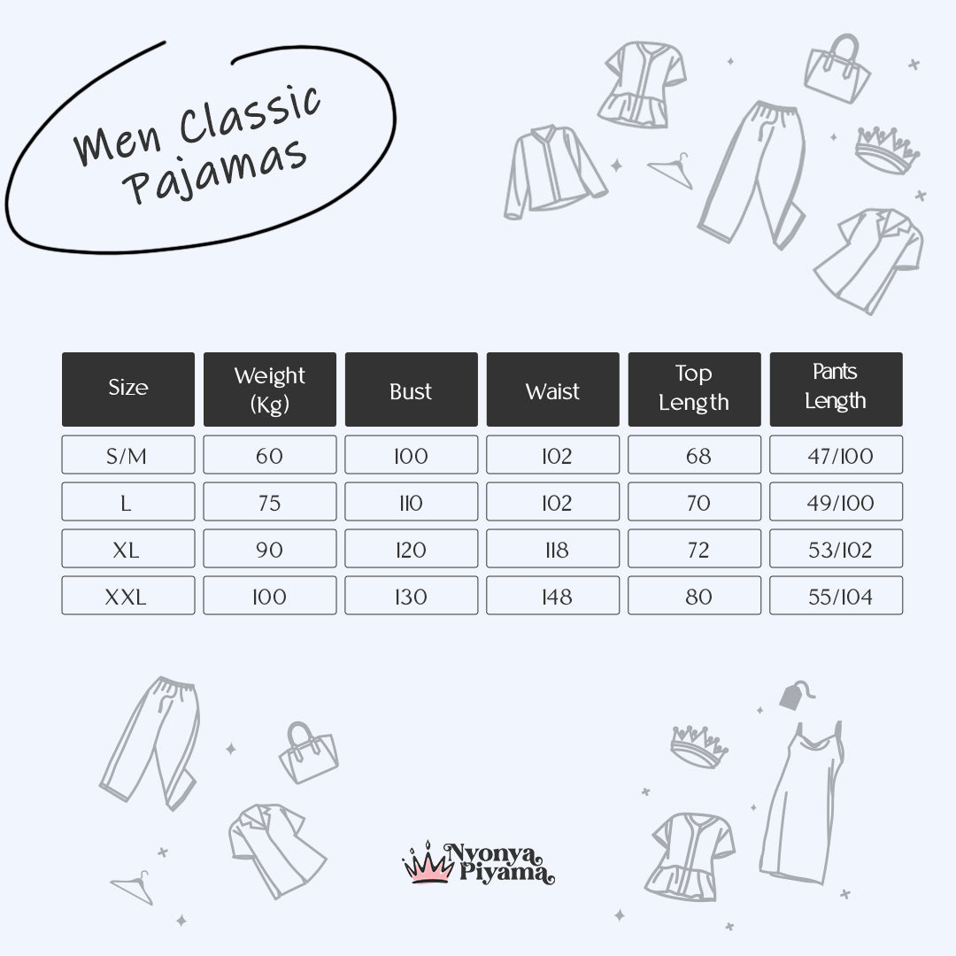 Classic Katun Lennon - Piyama Pria Set Tabel Ukuran