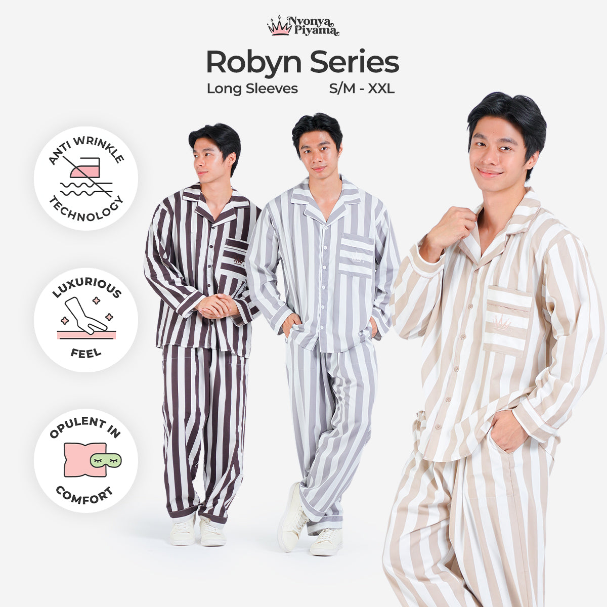 Classic Poly Rayon Robyn Series - Piyama Pria Set Lengan Panjang