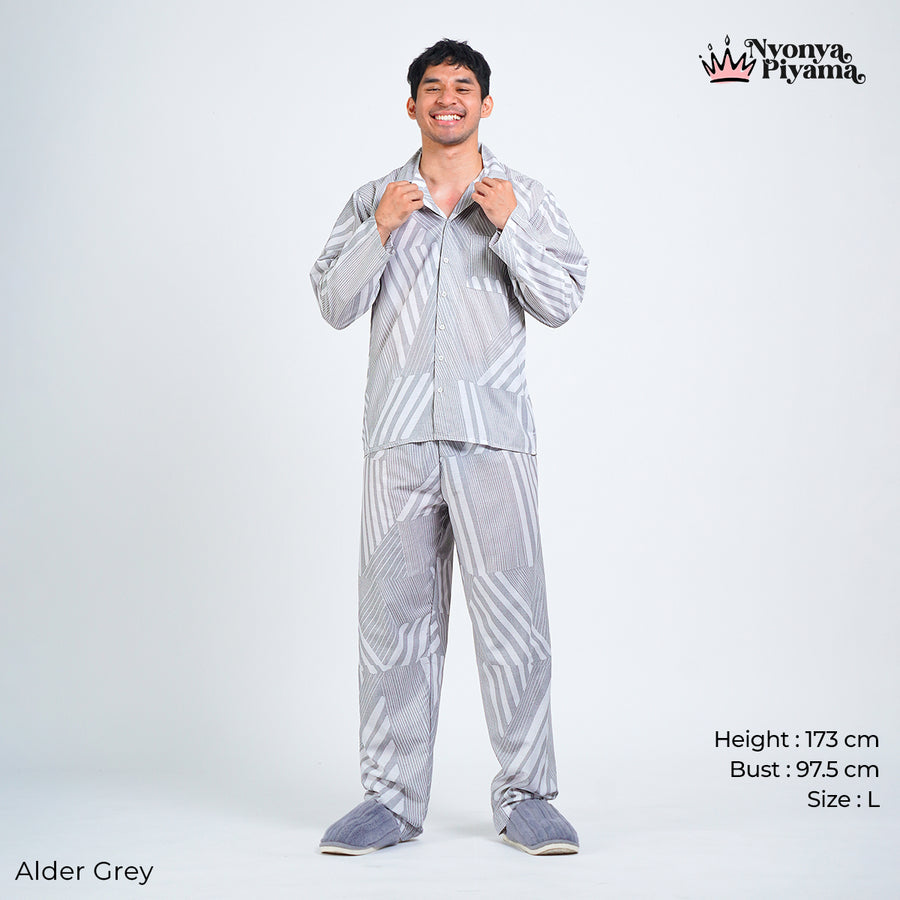 Classic Pajamas Katun Pria Set - Alder Grey