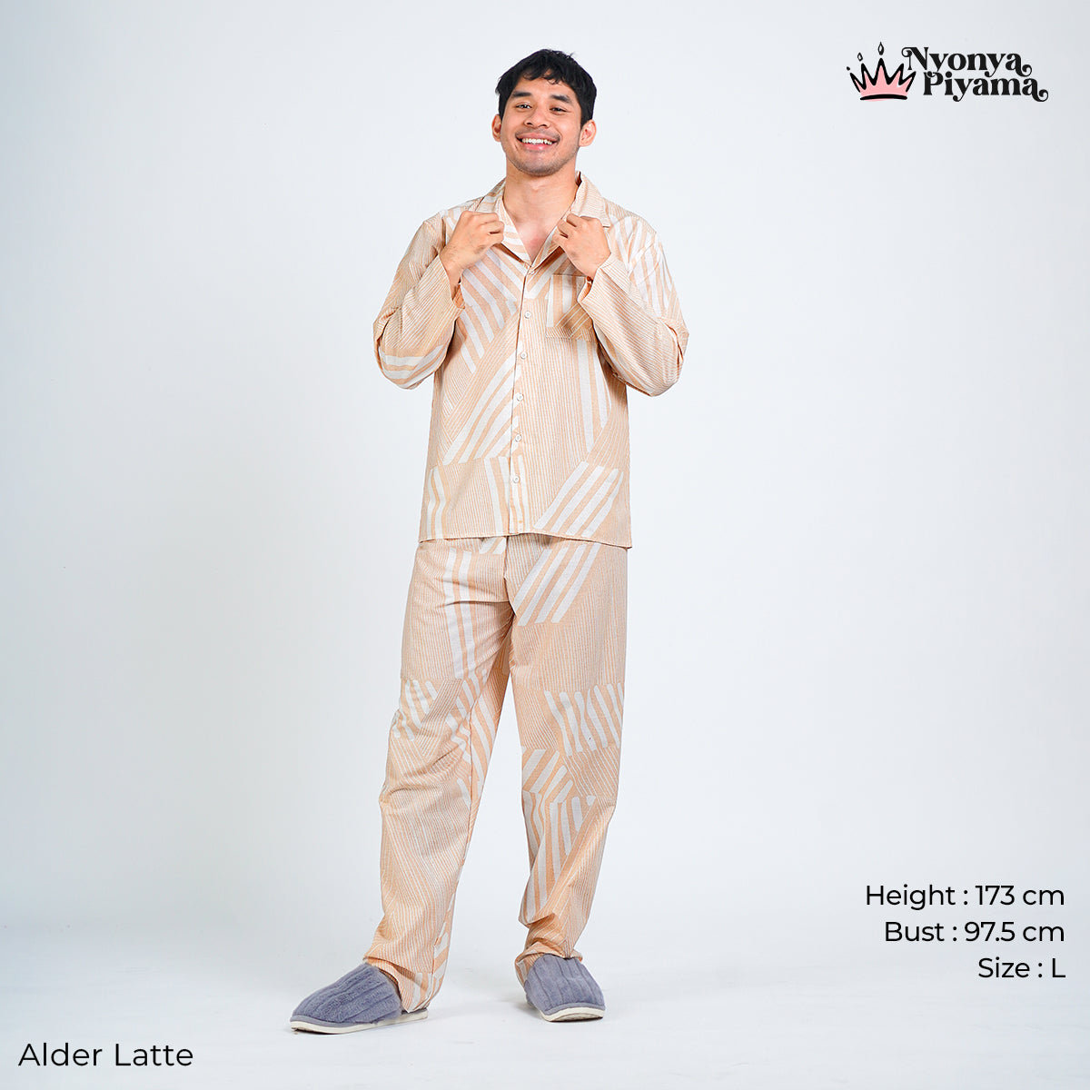 Classic Pajamas Katun Pria Set - Alder Latte